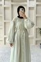 Belt Detailed Hijab Dress in Mold Green - 3