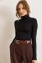 Women's Black Turtleneck Long Sleeve Blouse - 4