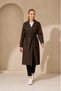 Women's Brown Full-Length Belted Seasonal Trench Coat with Ankle Detail Nbft012