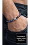 Noctivale Premium Metal Detailed Navy Blue Black Knitted Leather Men's Bracelet