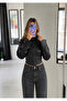 Crossed Sleeve Wrinkled Crop Leather Jacket - 6