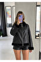 Black Shiny Thai Hairy Leather Coat