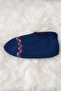 Handmade Night Blue Knitted Booties, Dowry Women's Home Booties, Red Embroidered Soft, Size 36-37 - 3