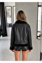 Black Shiny Thai Hairy Leather Coat - 2