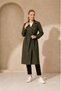 Women's Khaki Full-Length Belted Seasonal Trench Coat with Ankle Detail Nbft012 - 3