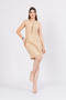 Women's Summer Beige Front Spaghetti Detey Ribbon Viscose Fabric Short Dress 50286 - 4
