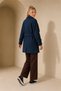 Women's Navy Blue Short Seasonal Trench Coat with Shoulder and Sleeve Details Nbft013 - 4