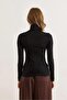 Women's Black Turtleneck Long Sleeve Blouse - 7