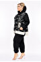 Plus Size Hooded Zippered Leaf Patterned Pocket Stylish Sports Women's Top and Bottom Two-Piece Set - 5