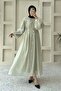 Belt Detailed Hijab Dress in Mold Green - 4
