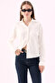 Crep Women's 100% Cotton Interlock Stretchy Textured Buttoned Long Sleeve Shirt Ecru