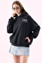 Crep Women's 3 Thread Yarn Soft Inside, Front and Back Printed Hooded Oversize Sweatshirt Navy Blue - 6