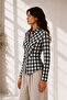 Black Plaid Patterned Women's Shirt with Belted Waist |   Mkw1611527-1 - 2