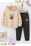 Xx Bear Printed Winter Children's Hooded Cotton Insulated Tracksuit Set (Bottom Tracksuit with Pockets)