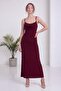 Women's Degaje Collar Strap Backless Midi Length Knitted Evening Dress Burgundy, Brown, Black