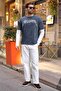 Navy Blue Printed Batik Pattern Men's T-Shirt E7194 - 5