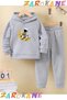 Sari Ay Astronaut Printed Winter Children's Hooded Top and Bottom Cotton Track Suit (Bottom Pants with Pockets)
