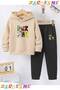 Rock Star Printed Winter Children's Hooded Cotton Insulated Tracksuit Set (Bottom Tracksuit with Pockets)
