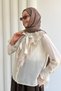 Lace-Up Detailed Crew Neck Shirt with Lace Detail and Flared Sleeves - 4