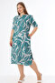 Women's Plus Size Patterned Pocketed Back Tie Buttoned Short Sleeve Dress - 2