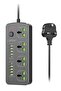 Extension Socket UK EU Plug 3000W with Surge Protection – Power Strip with Quick Charge USB Ports & Phone/Tablet Adapter