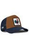 Navy Blue-Camel Trucker Hat with Rooster Logo