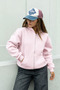 Women's Pink Hooded Zippered Oversize Sweatshirt 80% Cotton Basic Hoodie with Pockets - 2