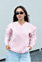 Women's Pink V-Neck Oversize Sweatshirt (80% Cotton) - 2