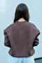 Women's Brown V-Neck Oversize Sweatshirt (80% Cotton) - 3
