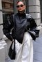 New Season Women's Zra Oversize Stand Collar Leather Jacket - 3