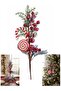 2Pcs Christmas Tree and Table Ornament, Decorative Pine Branch with Red Berries and Candy, New Year Party and Home Decoration