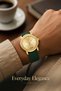 BX-078 Analog Wrist Watch – Gold-Tone Dial & Case with Dark Green Textured Silicone Strap, Date Display - 3