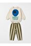 Children's Blueberry Printed Ecru School Sweatshirt and Green Striped Tracksuit Set - 4