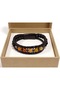 Santino Amberfield Black Leather Yellow Stone Beaded Premium Men's Bracelet - 2