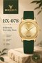 BX-078 Analog Wrist Watch – Gold-Tone Dial & Case with Dark Green Textured Silicone Strap, Date Display - 2