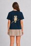 Women's Wise Owl Artistic Graphic Design Back Print - Navy Blue - 2