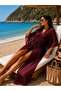 Burgundy Lycra Tulle Seamless Edge Beach Dress - 2