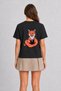Women's Elegant Japanese Style Fox Figure Back Print - Black - 2