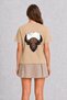 Women's Western Inspired Bison Graphic Back Print - Cream - 2