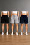 3 Pieces Women's Comfortable Cut Shorts (Black-Grey-Navy Blue)
