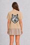 Women's Tattoo Style Wolf Image Back Print - Cream - 2