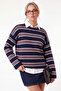 Women's Polo Collar Striped Long Sleeve Knitwear Sweater Oversize Relaxed Fit - 3