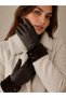 Women's Brown Leather Gloves with Snap Detail Eld41 - 2