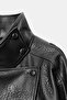Zr Model Stand Collar Vein Patterned Soft Fabric Water Repellent Women's Viral Oversize Leather Jacket Coat - 4