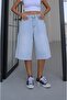 Ice Blue Capri Denim Shorts with Side Pockets - 4