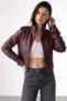 Premium Crop Women's Burgundy Leather Jacket with Corset Detail - 7
