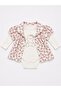 Baby Girl Floral Patterned Shirt and Teddy Bear Printed 3-Piece Set - 4