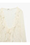 V-Neck Long Sleeve Lace Ruffle Tie Blouse - 8