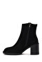 Women's Black Zippered Thick Heeled Suede Leather Boots Wf180028Ds - 3