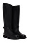 Women's Black Leather Boots with Buckle Detail Wf190067Dv - 2